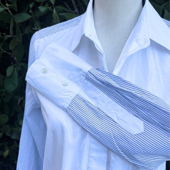 VINCE Striped Color Block White Button Down Shirt Size 2 - Picture 8 of 16
